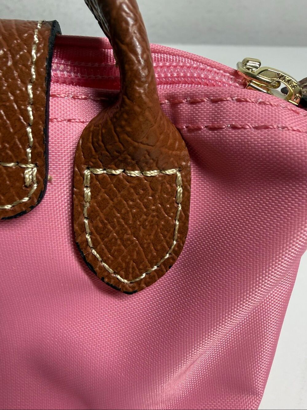 Longchamp Mini Le Pliage Nylon Guimauve Blush Pink Brown Top Handle Bag + Strap - Picture 4 of 14